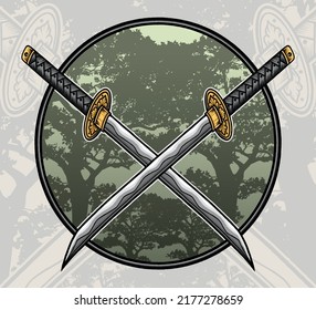 Cross Katana Illustration. Premium vector