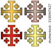 Cross Of Knightly Order Of The Holy Sepulcher Of Jerusalem Vector Illustration. Jerusalem Cross Isolated On A White Background

