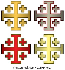 Cross Of Knightly Order Of The Holy Sepulcher Of Jerusalem Vector Illustration. Jerusalem Cross Isolated On A White Background
