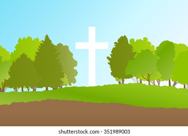 Cross landscape background vector abstract Christianity concept