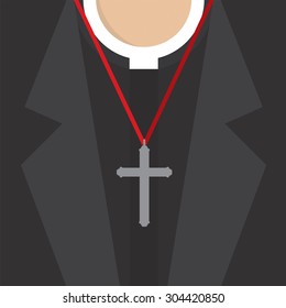 Cross Lanyard on a Priest's Neck Vector Illustration