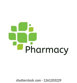 Cross leaf icon. Pharmacy logo template. Medical symbol.