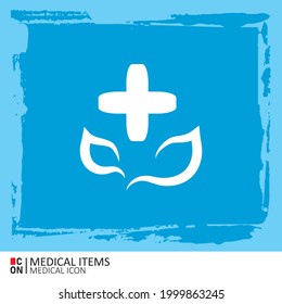 Cross and leaf. Vector image of medical equipment. Conception of healthcare.