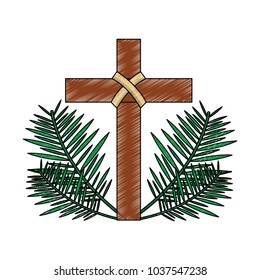 Cross Leaves Christian Catholic Paraphernalia Icon Stock Vector ...