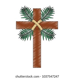 cross with leaves christian catholic paraphernalia  icon image vector illustration design 