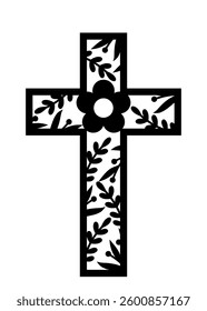  Cross with Leaves and Flowers, vector illustration