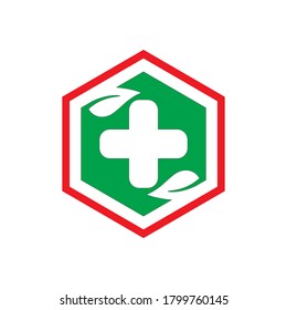 Cross and leaves symbols in hexagon. You can use this illustration for media posters, logos, symbols, icons and others. Flat vector design.