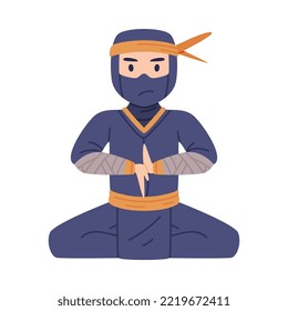 Personaje Ninja o Shinobi de piernas cruzadas como agente encubierto japonés o mercenario en ilustración de vectores disfrazados de Shozoku