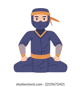 Personaje Ninja o Shinobi de piernas cruzadas como agente encubierto japonés o mercenario en ilustración de vectores disfrazados de Shozoku