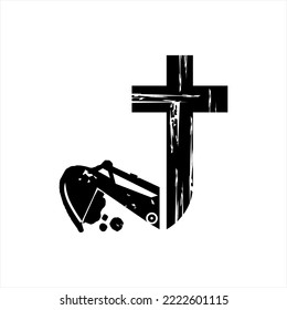 Cross letter T vector logo design with excavator.