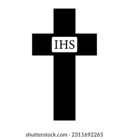Cross with letters IHS on white background. Symbol of Christiani