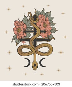 cross of leviathan with a snake and flowers, cross of satan, magic, occult