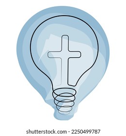 Cross and light bulb in linear in watercolor