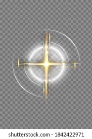 cruz de luz, brillante Cruz con símbolo de la cristiandad de marco dorado. Símbolo de esperanza y fe. Ilustración del vector aislada en fondo transparente
