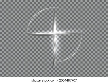 cross of light, shiny Cross with white lights frame symbol of christianity. Symbol of hope and faith. Logo template religious neon sign. Vector illustration icon isolated on transparent background