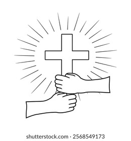 cross line art. continuous line faith symbol