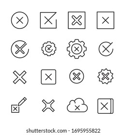 Conjuntos de iconos de línea cruzada. Elementos vectoriales de trazo para el diseño moderno. Pictogramas simples para concepto móvil y aplicaciones web. Iconos de línea de vectores aislados en un fondo blanco. 