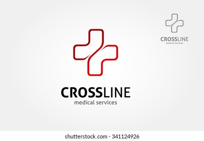 Cross Line Medical Services Vector Logo Template. Medical health-care logo design template, red cross line, vector illustration.