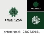 cross line rope knot with shamrock clover leaf heart love logo design