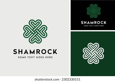 cross line rope knot with shamrock clover leaf heart love logo design