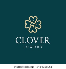 Cross Line Rope Knot With Shamrock Clover Leaf Heart Love Logo Design Template