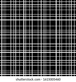 Cross line seamless pattern. white grid lines, black background. Abstract stripes, geometric modern design. Simple repeat ornament. Design wallpaper textile, fabric. Fashion style Vector illustration