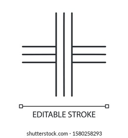 Cross linear icon. Ink straight parallel stripes. Geometric figure. Abstract shape. Isometric form. Thin line illustration. Contour symbol. Vector isolated outline drawing. Editable stroke