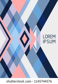 Cross lines cover page layout vector template geometric design with triangles and stripes pattern. Folklore brazil motifs. Striped bauhaus pattern vector cover design. Minimal stripes, triangles.