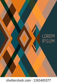 Cross lines cover page layout vector template, geometric design with triangles and stripes. Folklore mexican motifs. Striped bauhaus pattern vector cover design. Modern stripes, triangles.