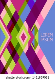 Cross lines cover page layout vector template, geometric design with triangles and stripes. Carnival brazilian motifs. Striped bauhaus pattern vector cover design. Modern stripes, triangles.