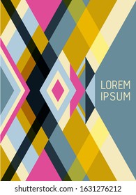 Cross lines cover page layout vector template, geometric design with triangles and stripes. Folklore mexican motifs. Striped bauhaus pattern vector cover design. Simple stripes, triangles.