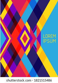 Cross lines cover page layout vector template, geometric design with triangles and stripes. Carnival mexican motifs. Striped bauhaus pattern vector cover design. Minimal stripes, triangles.