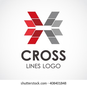 Cross lines of geometry connection abstract vector and logo design or template merge business icon of company identity symbol concept