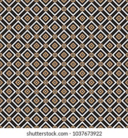 Cross lines gold vector pattern, background. Seamless repeatable grid, mesh pattern. Template of lattice or grillage texture. Vintage black and white tiles vector pattern or background