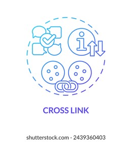 Cross link blue gradient concept icon. Communication, connecting and coordination between circles. Round shape line illustration. Abstract idea. Graphic design. Easy to use in promotional material