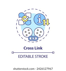 Cross link multi color concept icon. Communication, connecting and coordination between circles. Round shape line illustration. Abstract idea. Graphic design. Easy to use in promotional material