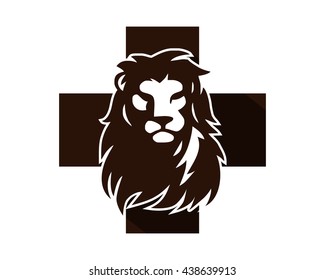 cross lion head face icon image vector logo
