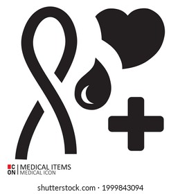 Cruce, líquido y corazón. Imagen vectorial del equipo médico. Concepción de salud.