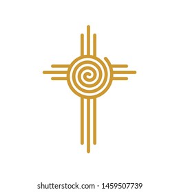 Cross logo accompanied spiral shape