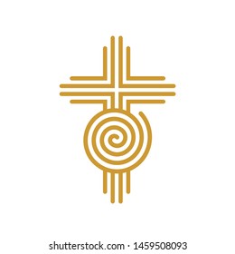 Cross logo accompanied spiral shape