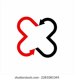 Cross logo design with heart and arrow elements.