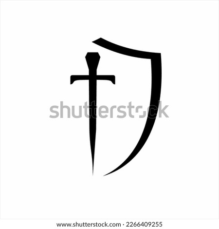 Cross logo design in the shape of a sword in a shield.