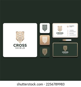 diseño de logotipo cruzado con escudo y religión