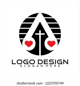 Cross Logo Design With Spear Head And Heart.