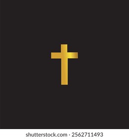 Cross logo in gold color and black background