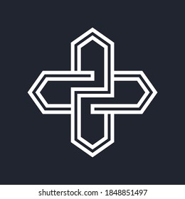 Cross Logo Icon Element for Business Corporate Sign. Abstract Merged cross  Icon Figures Isolated on Black.