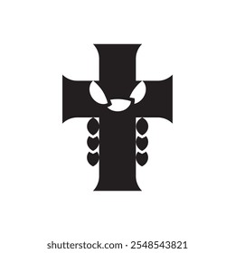 cross logo with leaves vector flat icon, church cross symbol vector design, isolated on white background. 