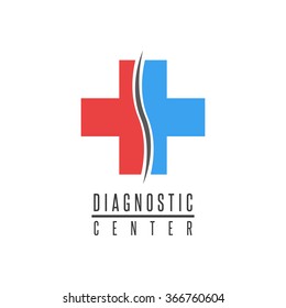 Cross logo medical spine diagnostic center mockup emblem, rehabilitation clinic graphic design element symbol