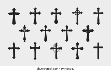 Cross logo. Religion, crucifixion, church, medieval coat of arms icon or symbol. Vector illustration