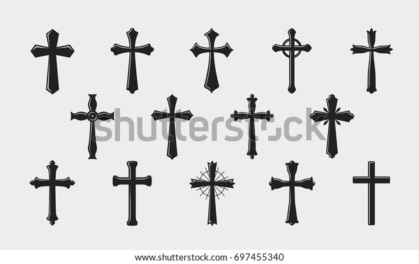 十字のロゴ 宗教 十字架 教会 中世の武器のコートのアイコンまたはシンボル ベクターイラスト のベクター画像素材 ロイヤリティフリー